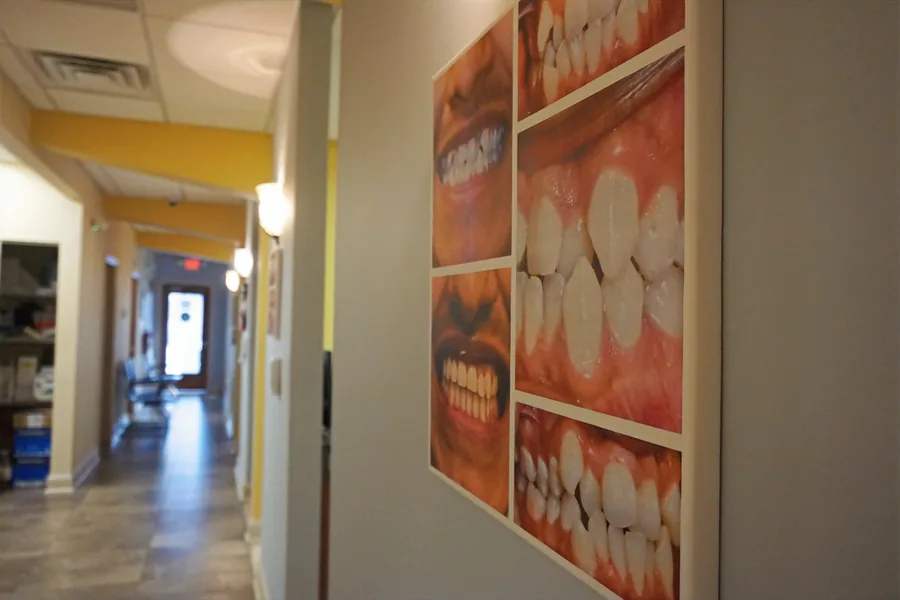 Office hallway with dental education posters
